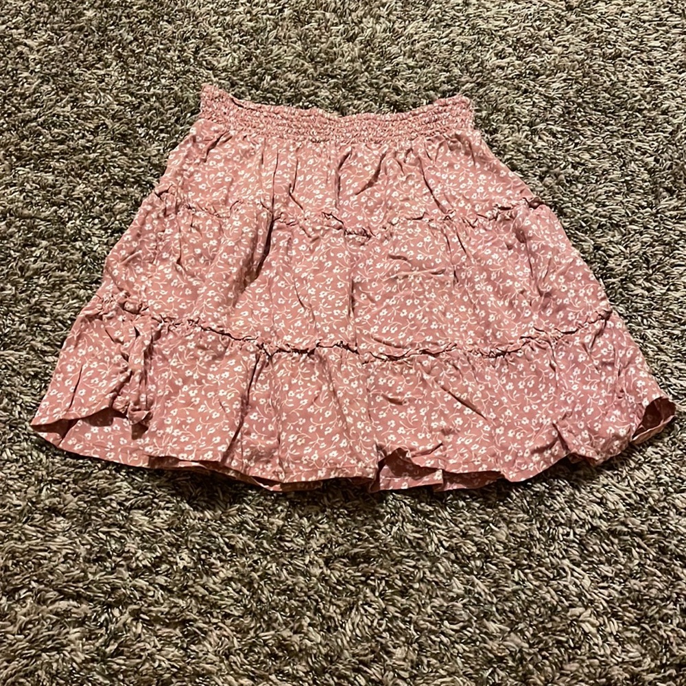 pink and white floral skirt
